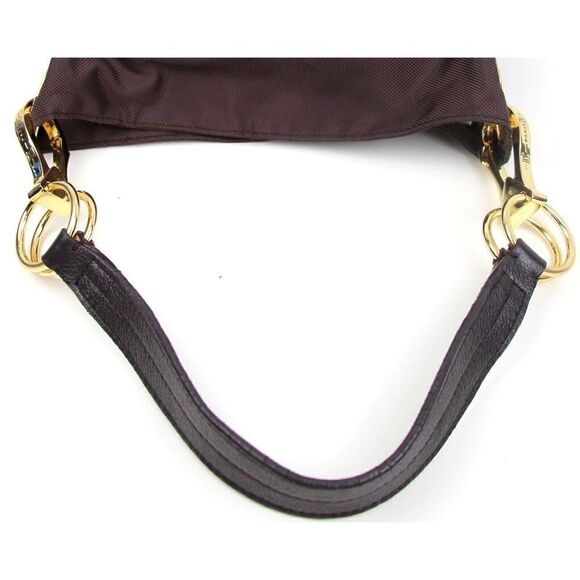 JPK PARIS 75 BROWN NYLON BROWN GENUINE LEATHER STRAP SHOULDER BAG HANDBAG PURSE - Picture 7 of 12